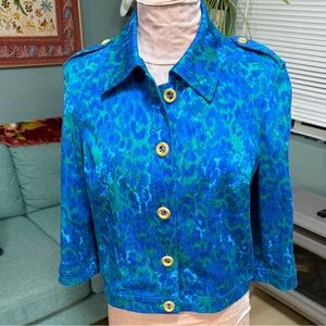 St. John’s Sport Blue Animal Print cropped Women's lightweight Jacket S